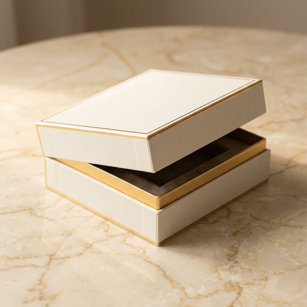 Ivory rigid box with gold trim